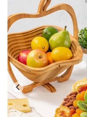 Natural Bamboo Apple-Shaped Fruit Bowl - Light Wood